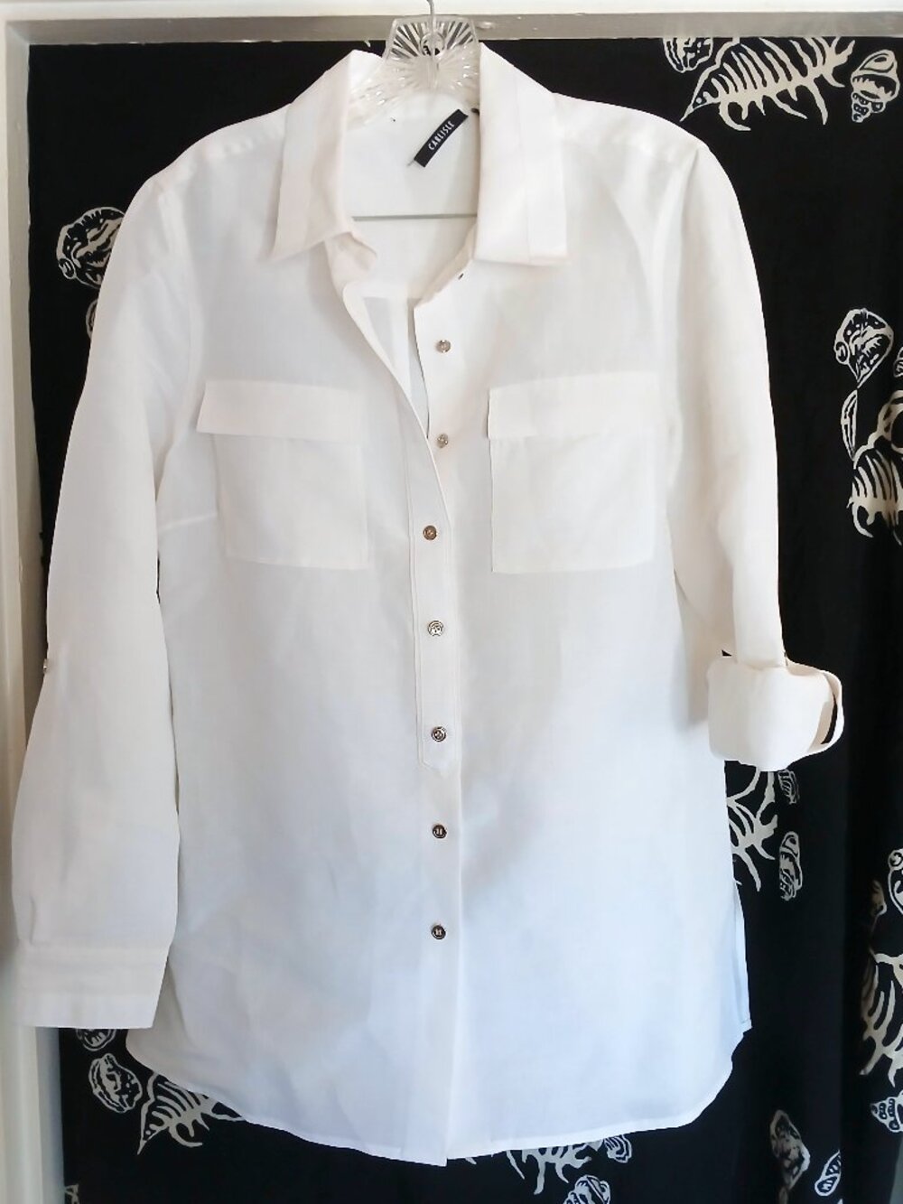 Carlisle Linen-Blend Button-Up Roll-Tab Shirt Top 12 Coastal Chic Resortwear